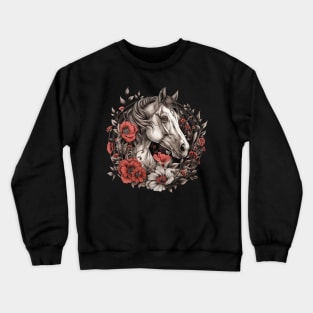Floral Horse Design Crewneck Sweatshirt